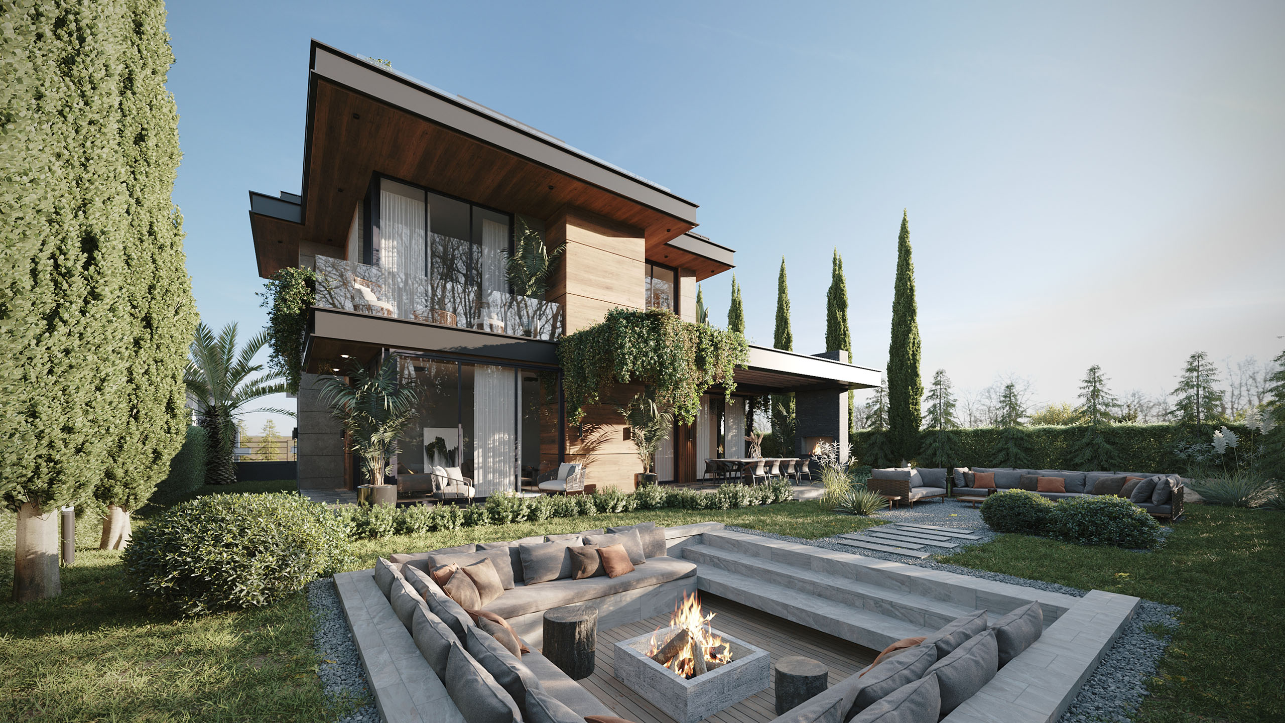 MTL Modern Villa - Minimalist Mimari & Geniş Teras Dış Mekân Render